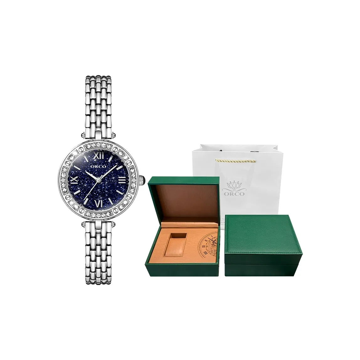 ORCO Кварцевый механизм Часы Женские Синий циферблат