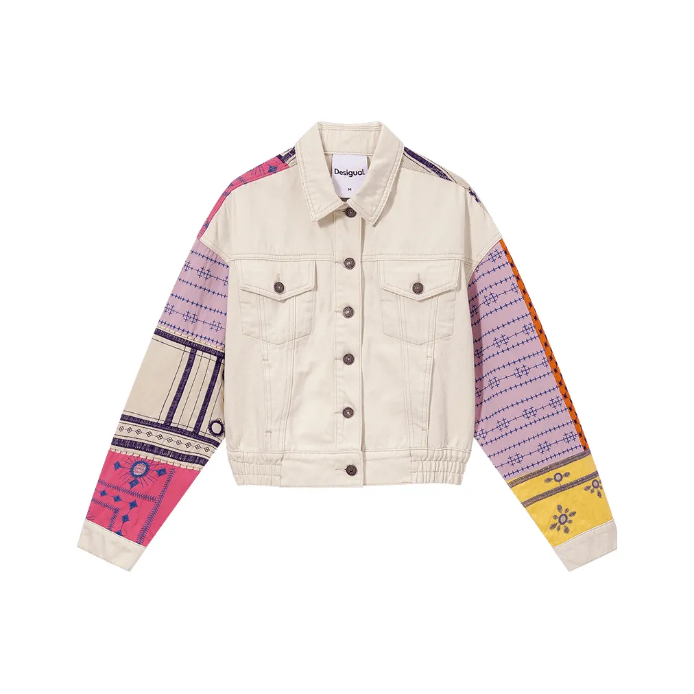 Desigual Экрю Многоцветное Женское Короткое Пальто