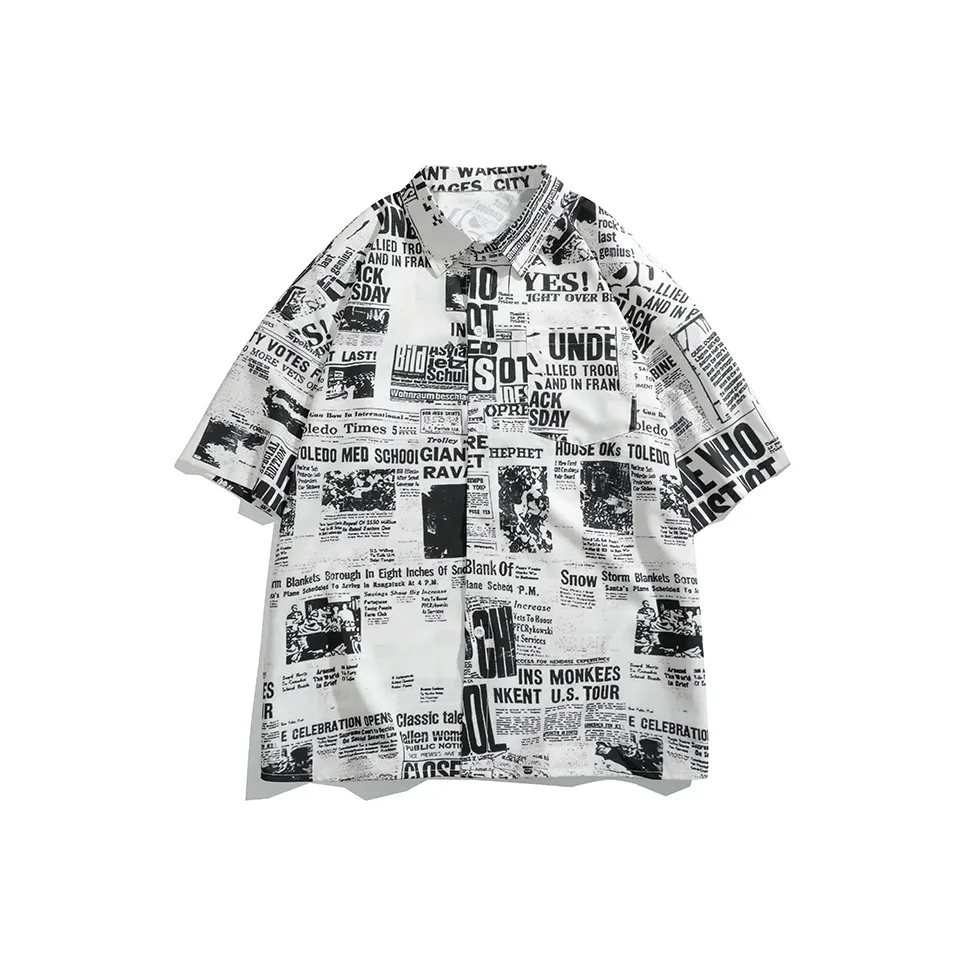 PEIMENG Белая рубашка с винтажной газетной отделкой для мужчин