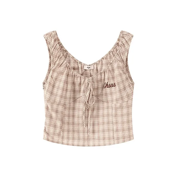 CHUU Кофейная клетка Женские Шифоновые рубашки
