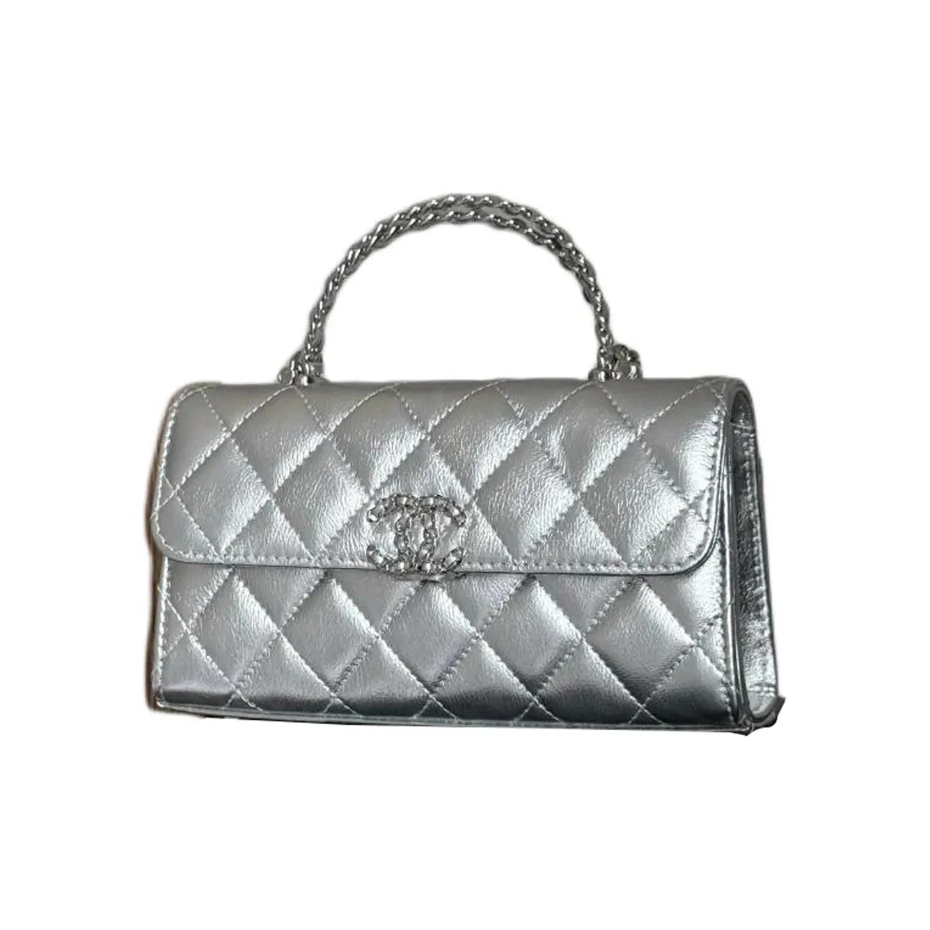 CHANEL Calfskin Shoulder Bag Women's Silver