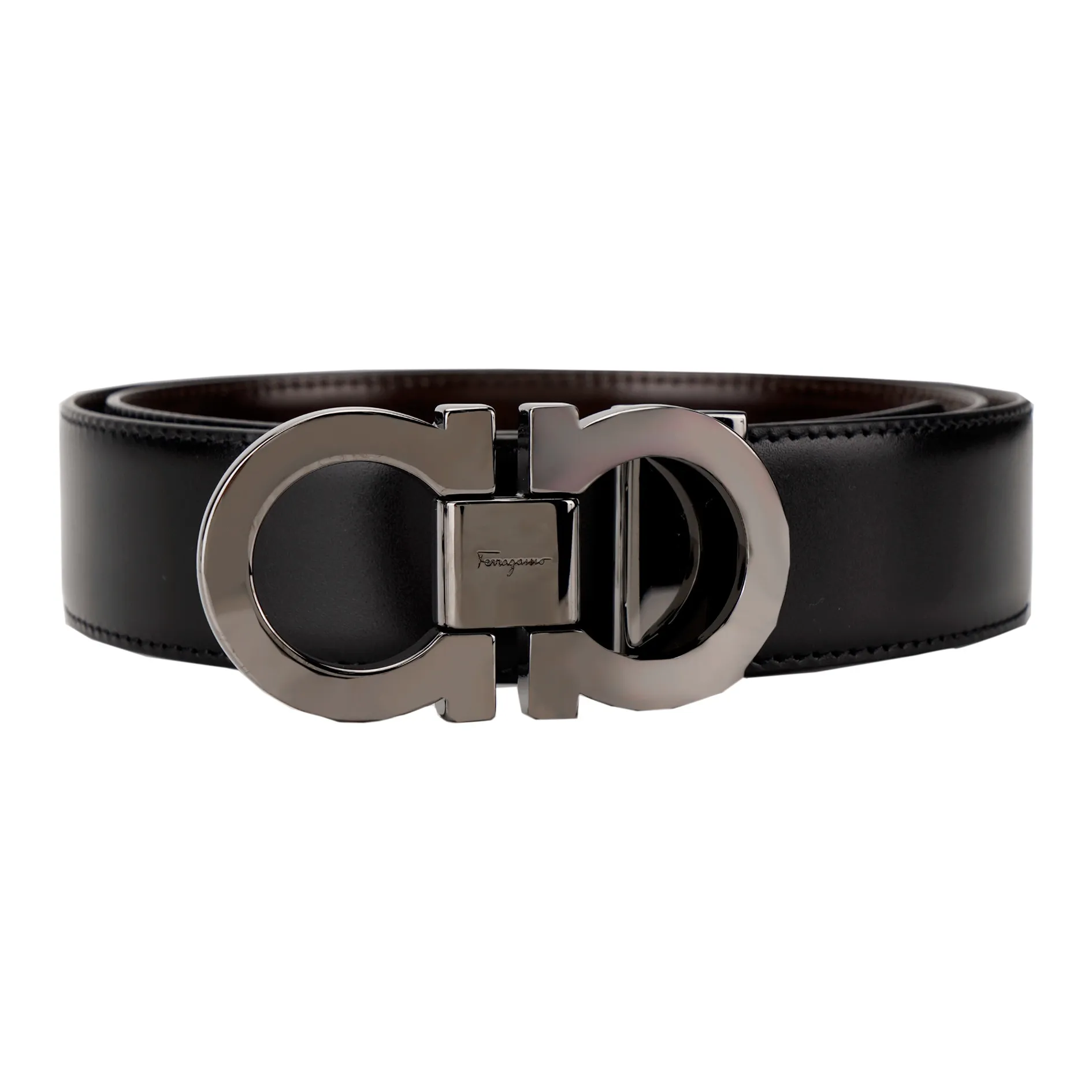 FERRAGAMO Reversible And Adjustable Gancini Belt Black/Auburn