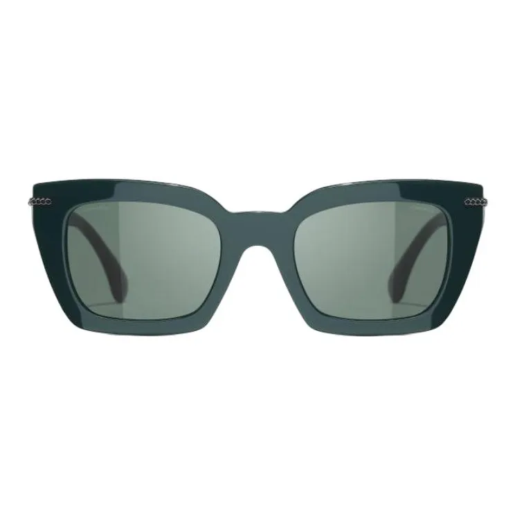CHANEL Acetate Square Sunglasses Unisex Green