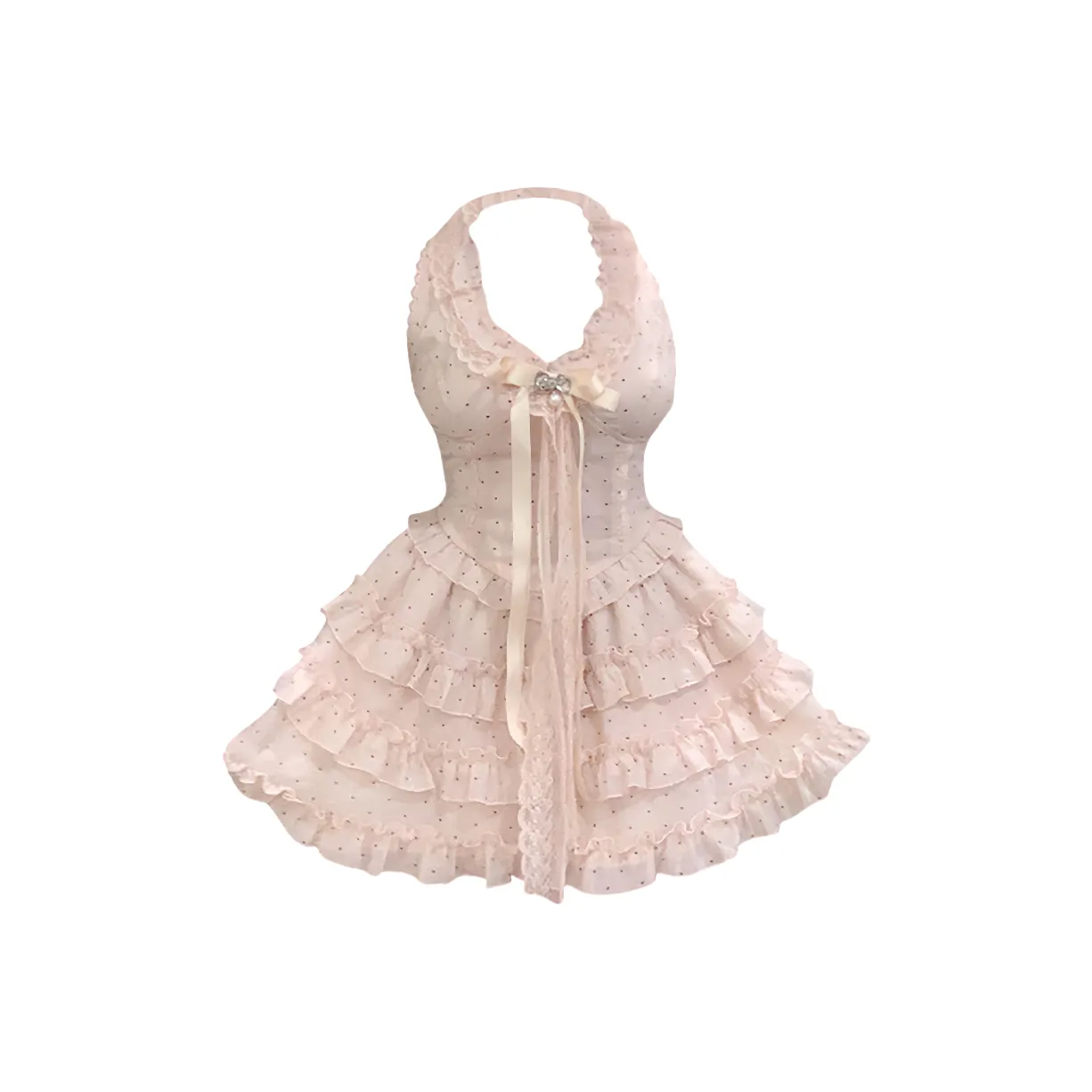 Nathania Розовый Гороховый узор Ярусная юбка Женские Платья без рукавов