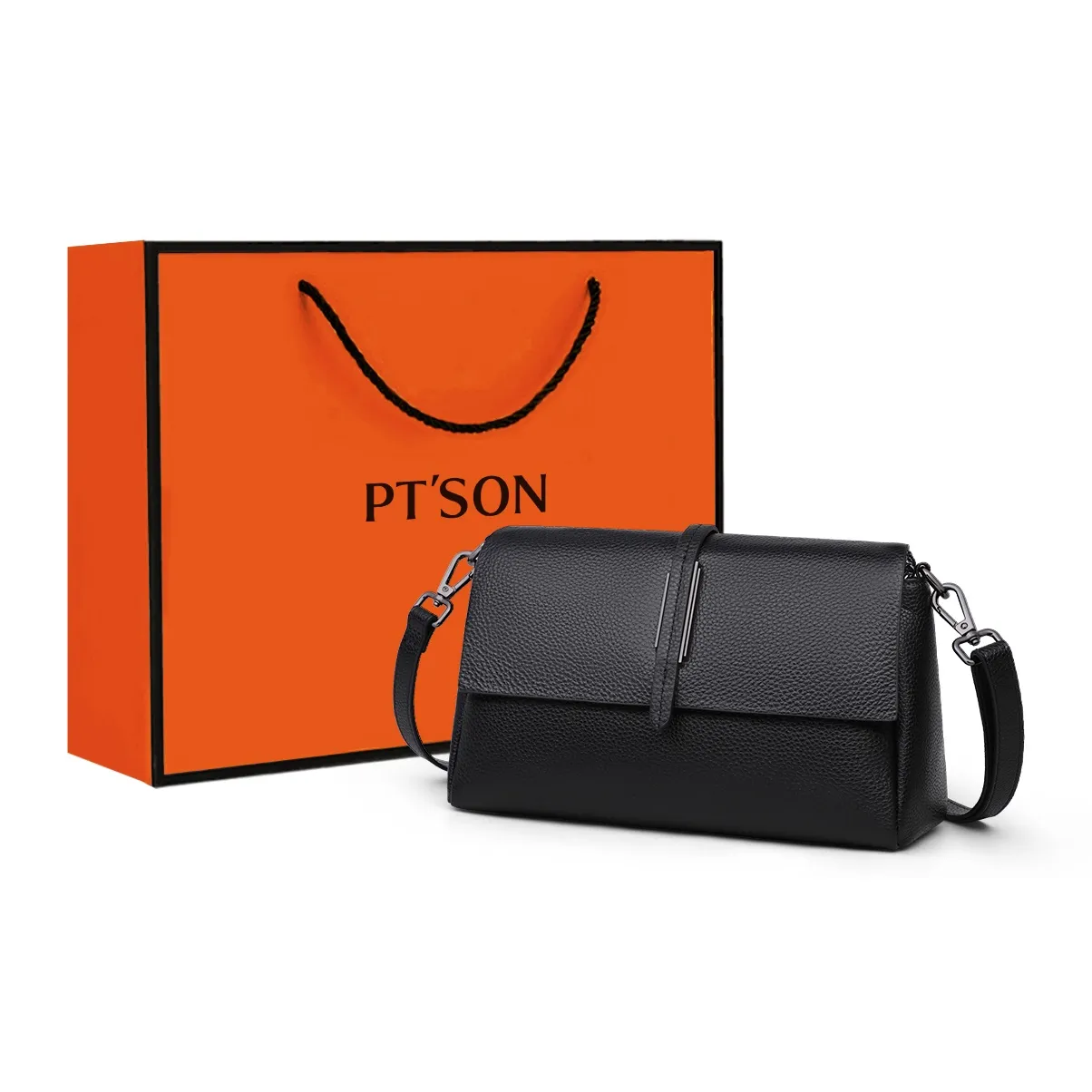 PT'SON Коровья кожа Портативная сумка через плечо сумка на плечо обычная женская черная