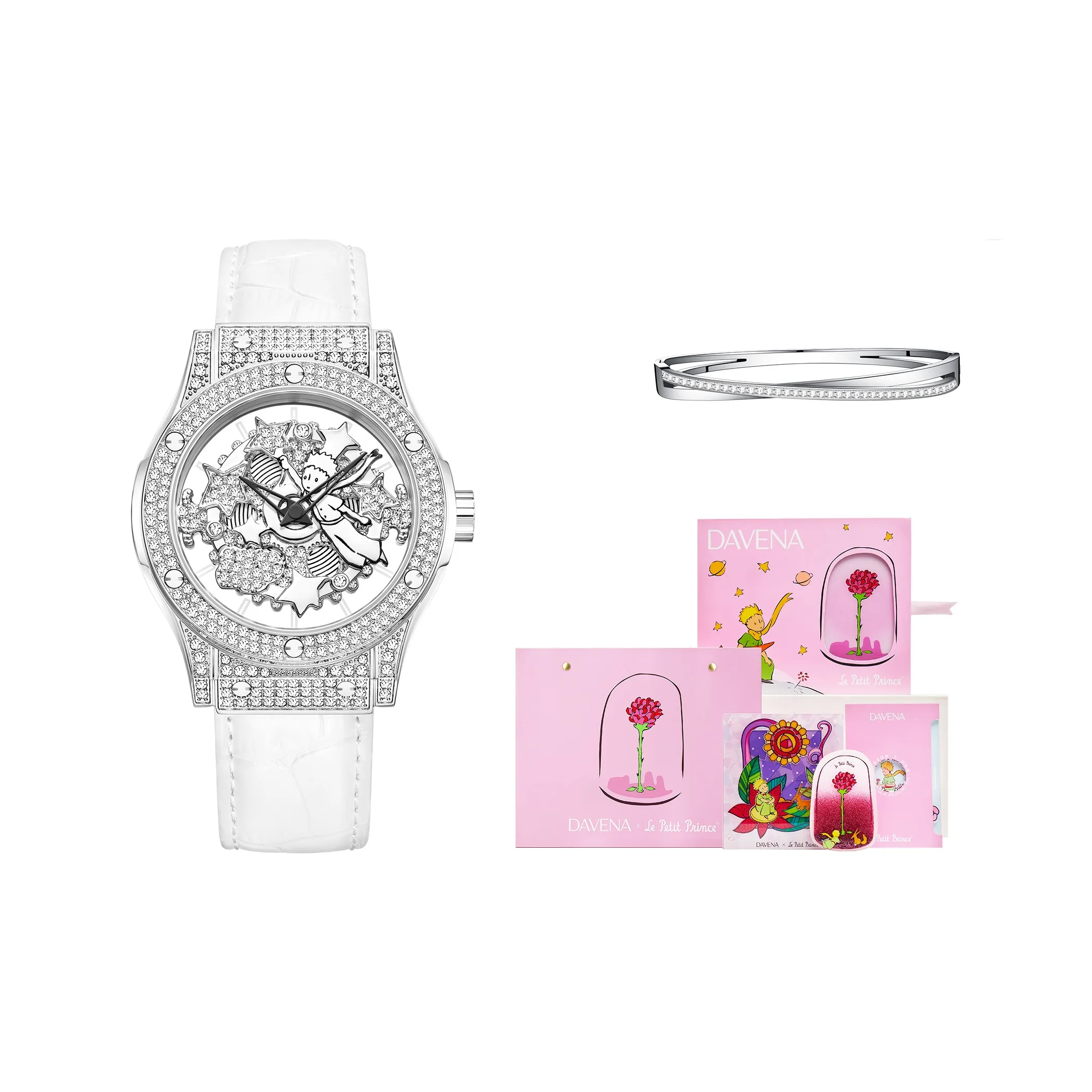 DAVENA The Little Prince Possession Collection Кварцевый механизм Коровья кожа Ремешок Часы Женские Серебристый циферблат