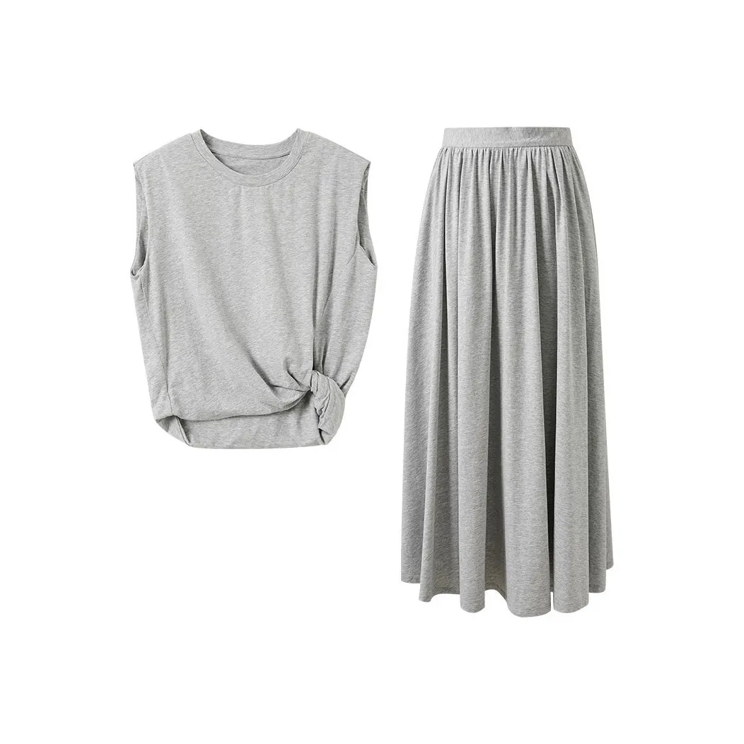 3COLOUR Одежда Набор Каменный серый Топ + Юбка Женские Комплекты с юбкой