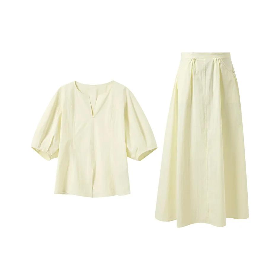 3COLOUR Одежда Комплекты Светло-желтый Топ+юбка Женские Повседневные костюмы