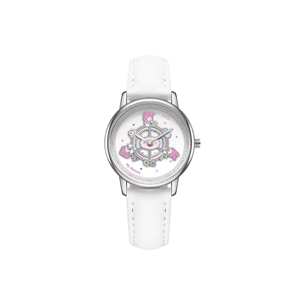 Zgo Sanrio Co Branded Кварцевый механизм Искусственная кожа Ремешок Часы Женские Белый циферблат
