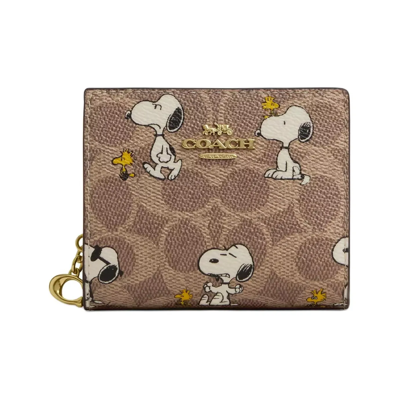 COACH PEANUTS Snoopy, Collaboration Snap Wallet Coated Canvas Wallet Mini Women's Brown