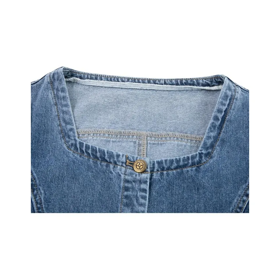 Mo Han Yi Mei Long Sleeved Dress Women's Denim Blue