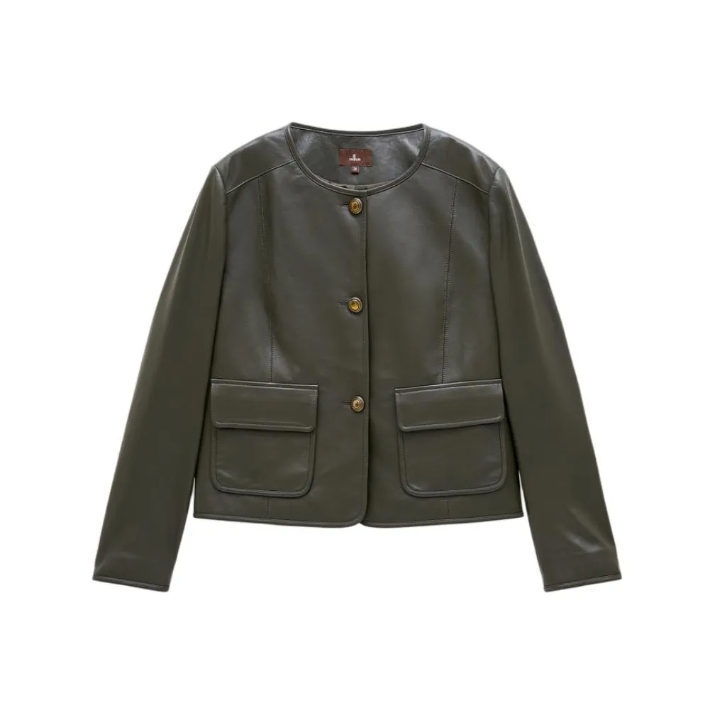 INSUN Leather Jackets Women's Olive Green