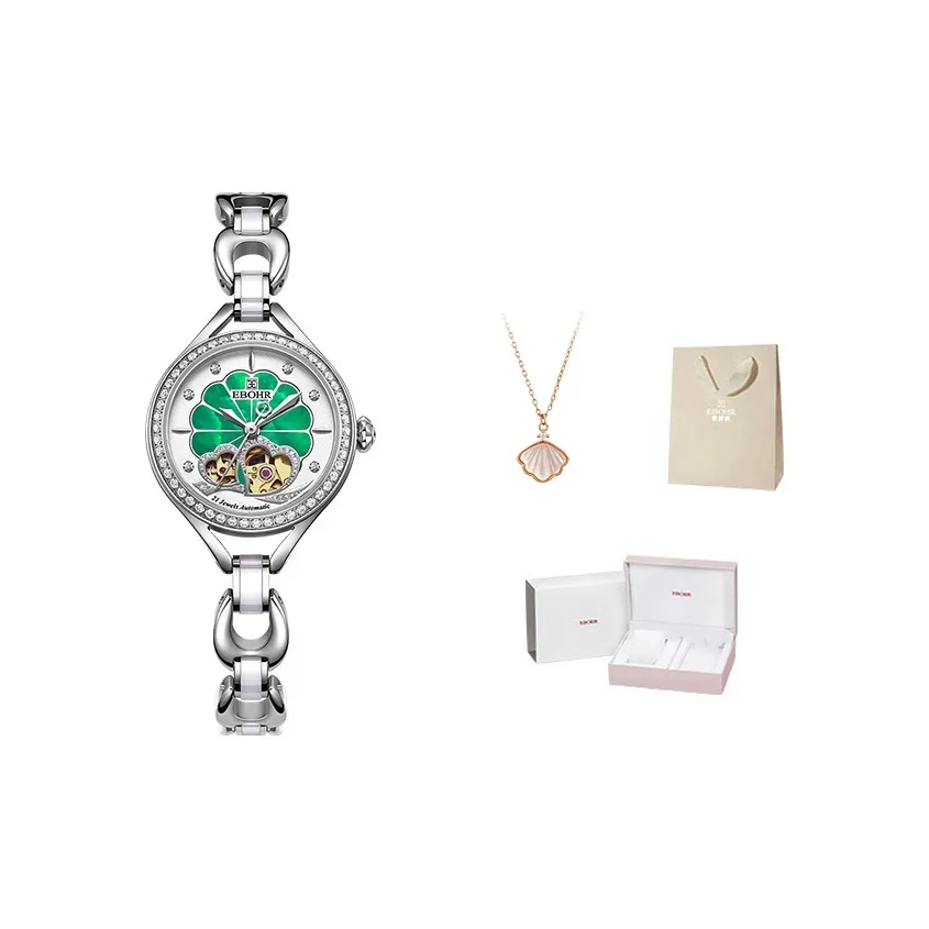 EBOHR Same Style Store Exclusive Mechanical Movement Ceramic Strap Watch Women's Watch Green Dial