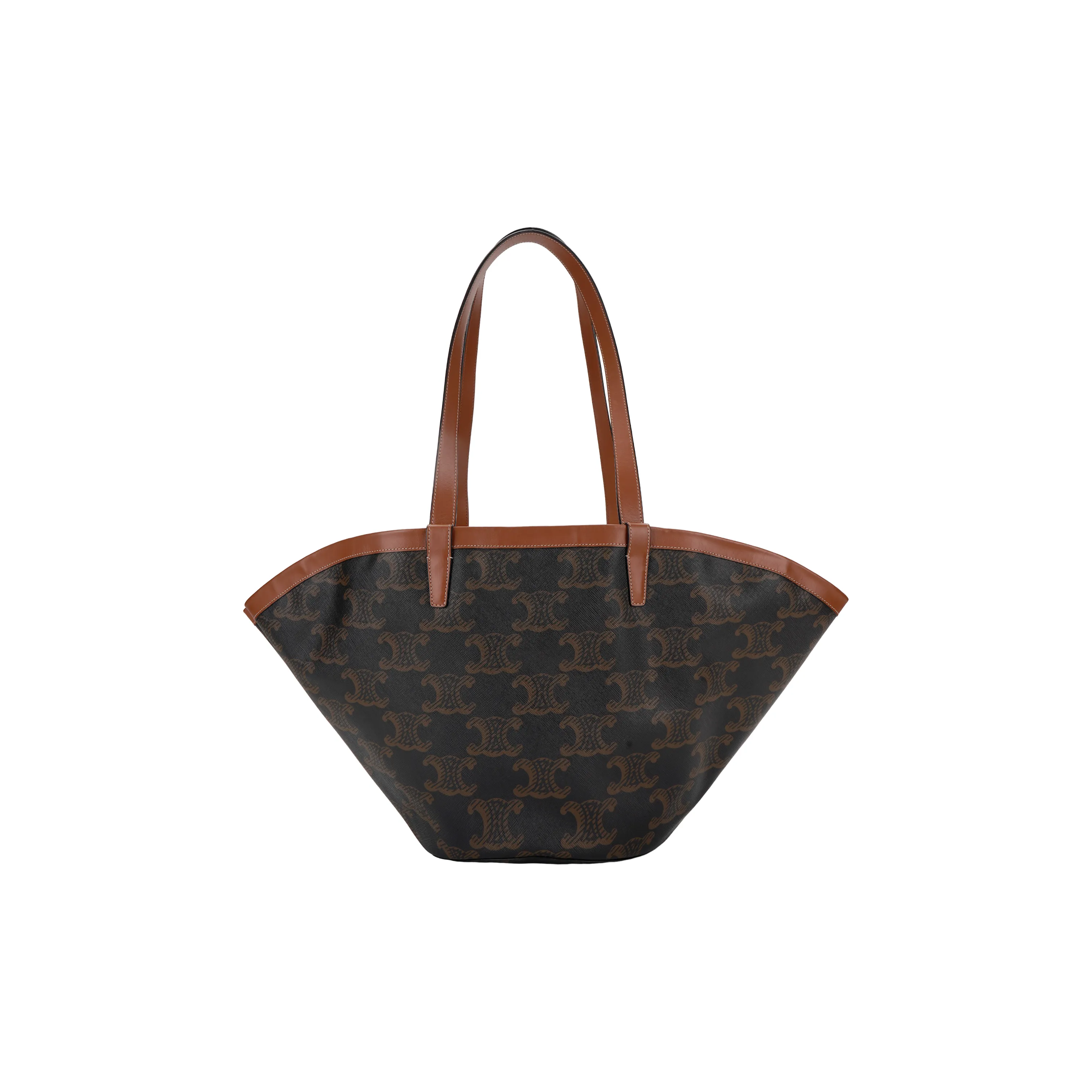 CELINE Couffin Canvas With Leather Binding Tote Bag Shopping Bag Handbag Large Size Women's Tan