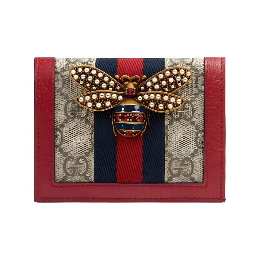 GUCCI Queen Margaret Холст с кожей Картхолдер Стандартный Женский Красный Синий Эбеновый