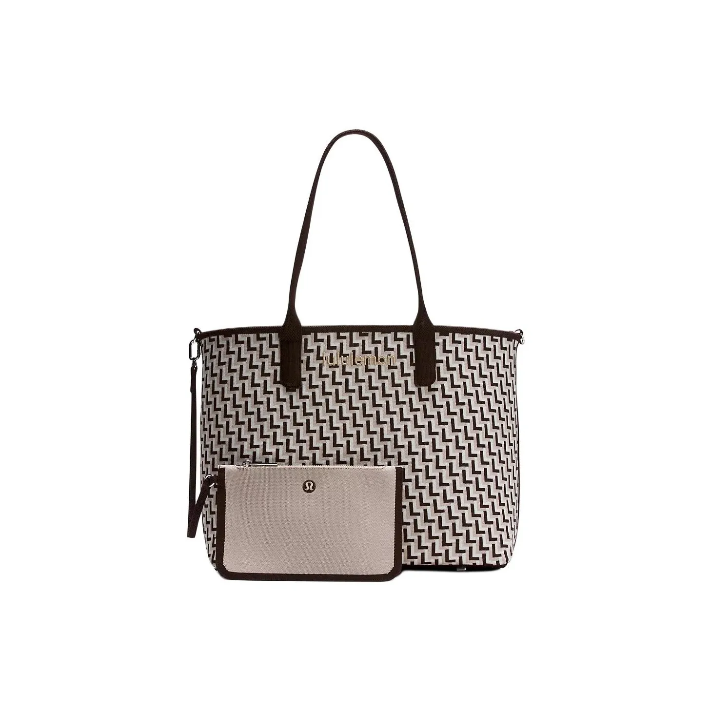 lululemon Полиэстер Тоут Сумка Сумка для покупок Сумка на плечо Стандартная Женская Кофейно-коричневый и Винтажный белый