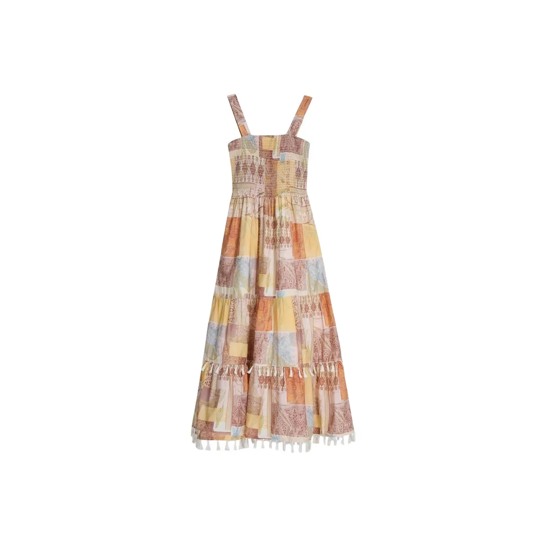 ZXZA Этнические Желтые Женские Платья без рукавов