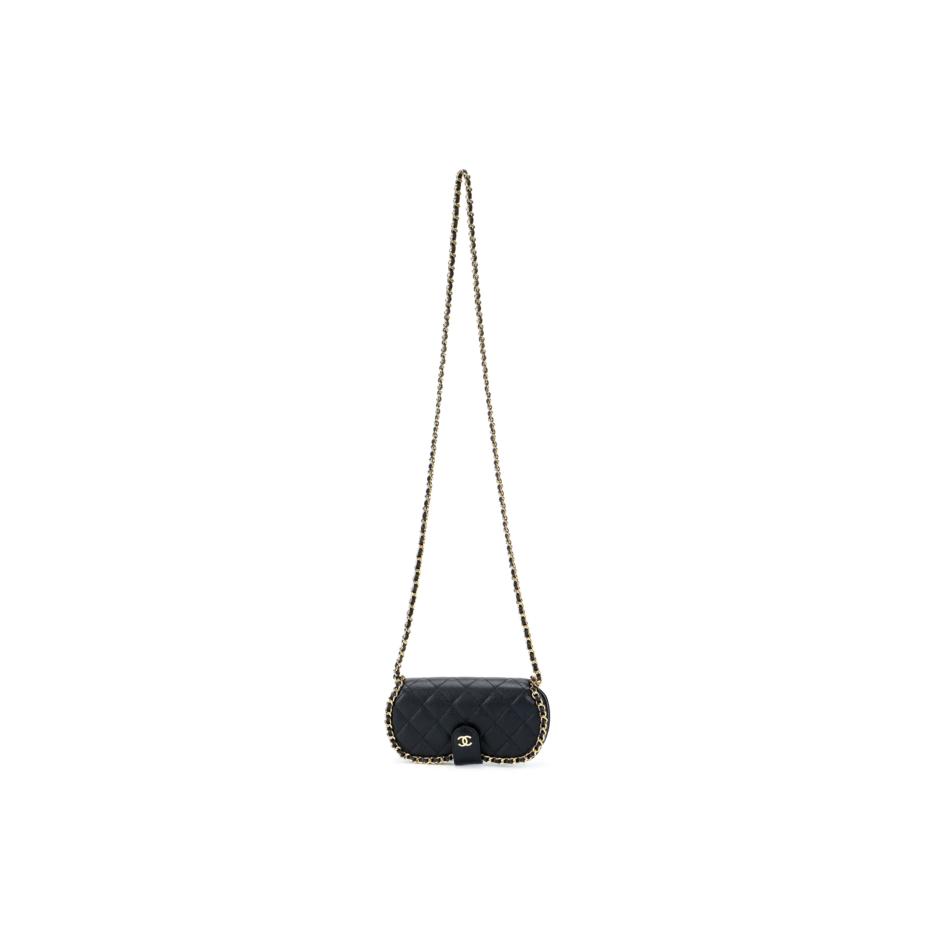 CHANEL 22P Grain Cow Leather One Shoulder Crossbody Eyeglass Pouch Trumpets Women's Black