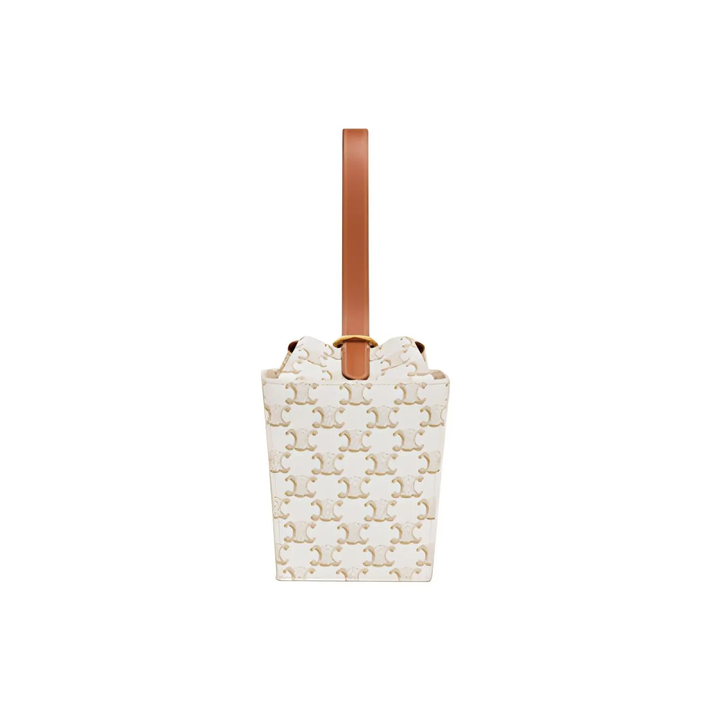 CELINE Cow Leather Binding Strap Box Handbag, Popcorn Box, Handbag Women's White