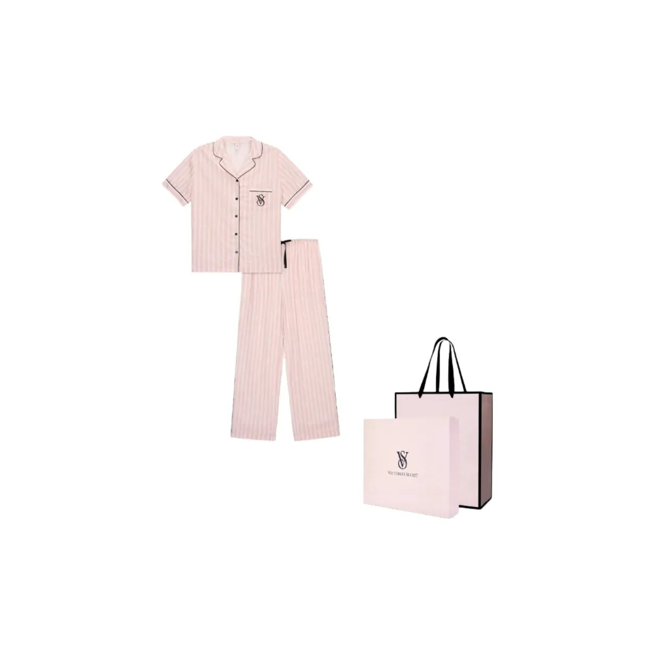 Victoria's Secret Pajama Set Women's Pink White Stripes
