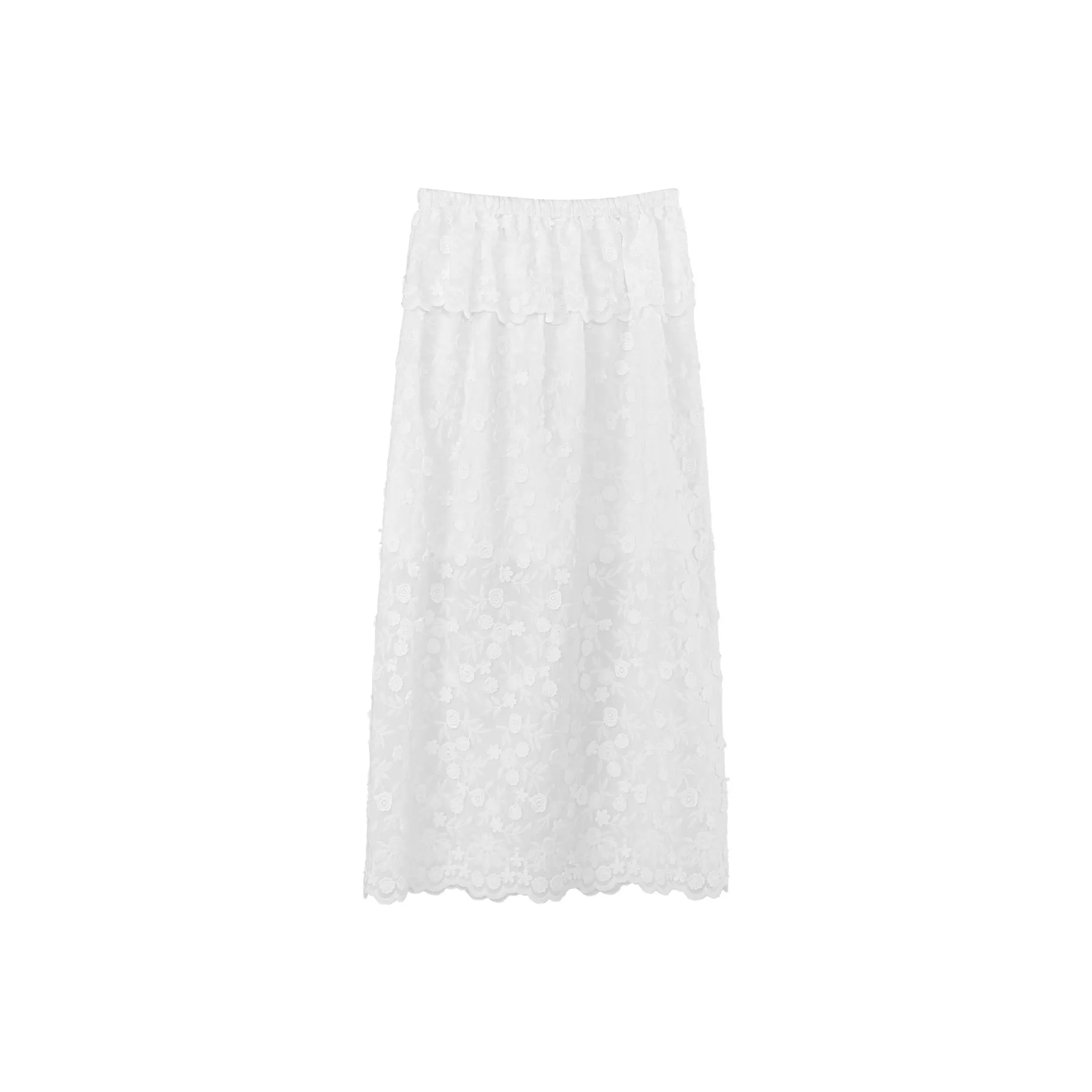 Fstudio Корейский стиль 100% хлопок Кружево Пэчворк Вышивка Полу-длина Повседневный Длинный Юбка Женские