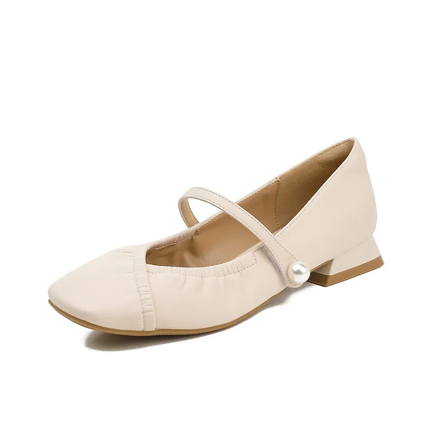 Aimilian Квадратный каблук Туфли Мэри Джейн Женские Бежевые