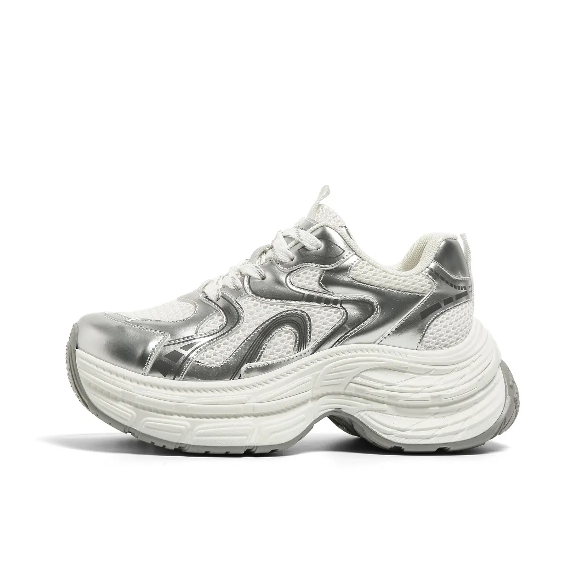 FOREVER 21 Амортизаторы Slip-resistant Abrasion-resistant Низкий топ Толстая подошва Кроссовки Женские Белые Серебряные