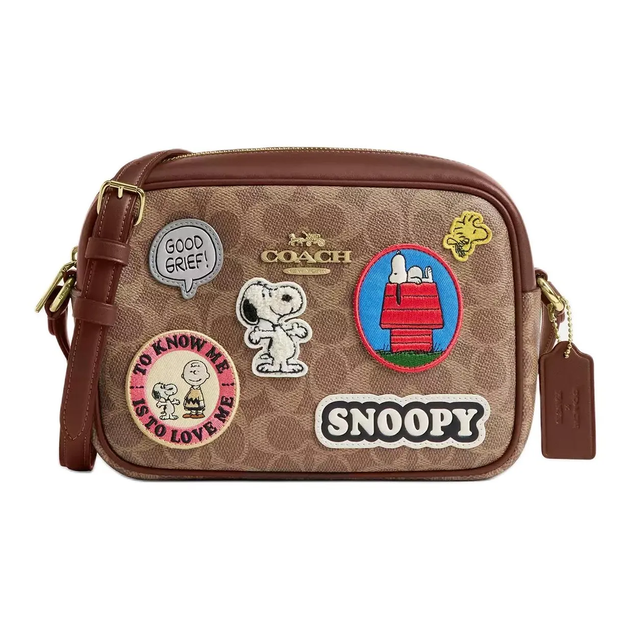 COACH PEANUTS Collaboration Jamie Покрытый холст Camera Сумка Сумки через плечо Сумка на плечо Маленькая Женская Коричневая