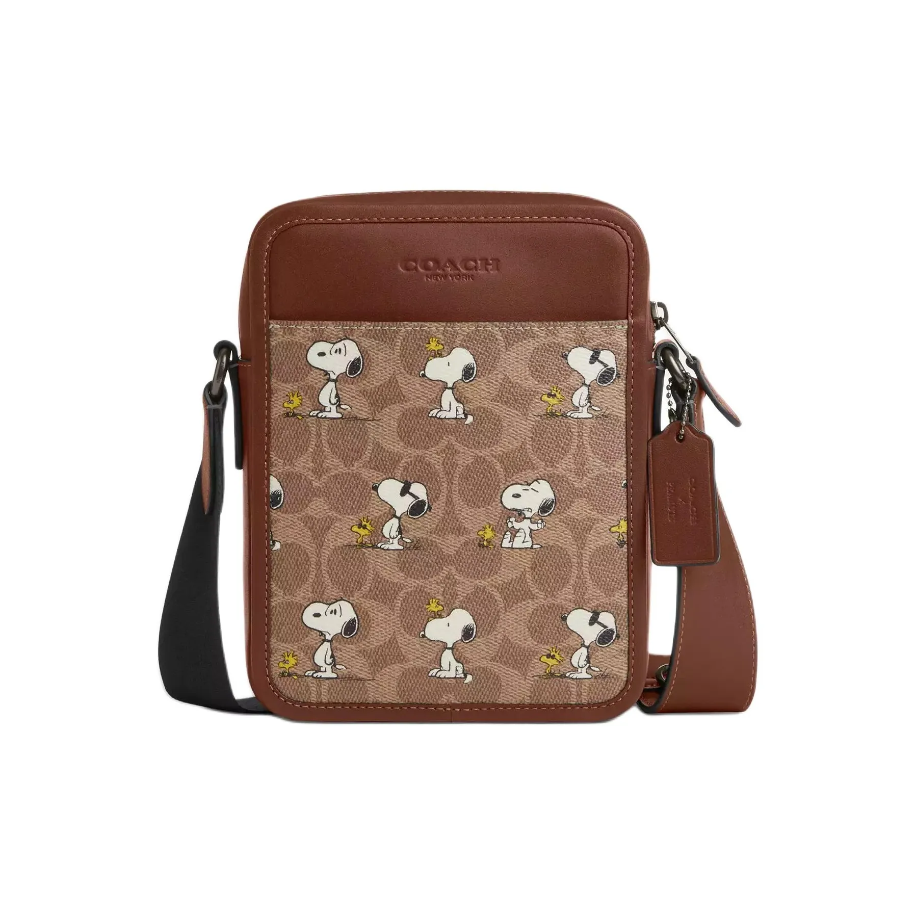 COACH Peanuts SNOOPY Коллаборация Teri Покрытый холст Сумка через плечо Сумка через плечо Маленькая Мужская Охра