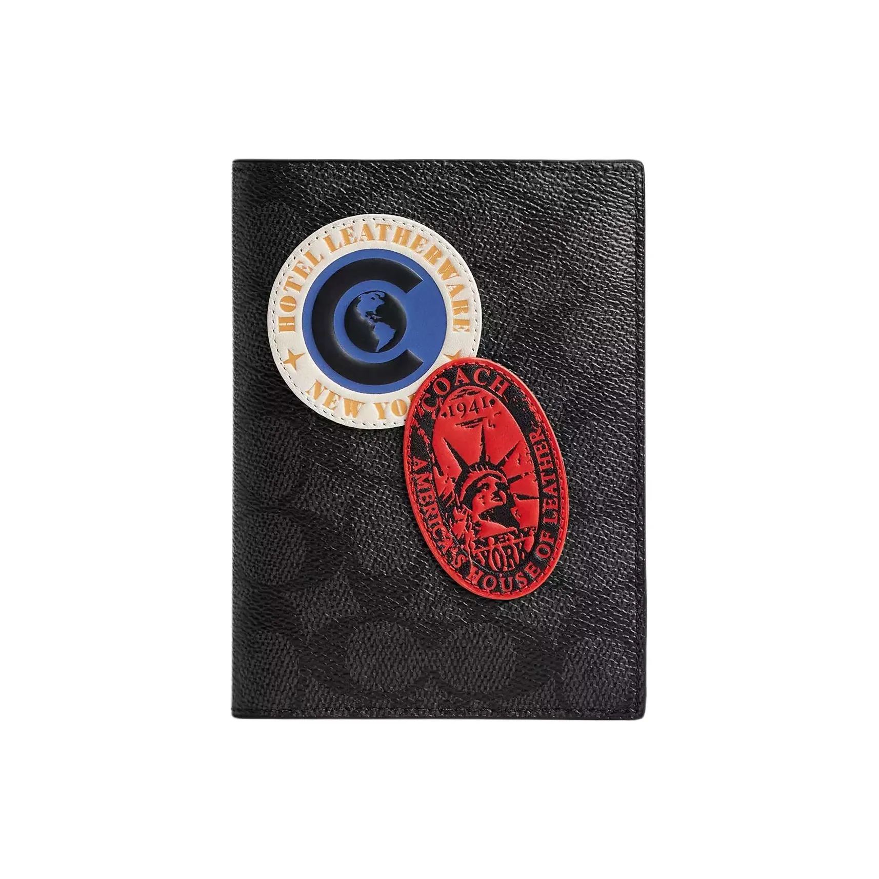 COACH Покрытый холст с телячьей кожей Держатель для паспорта Мини Унисекс Черный