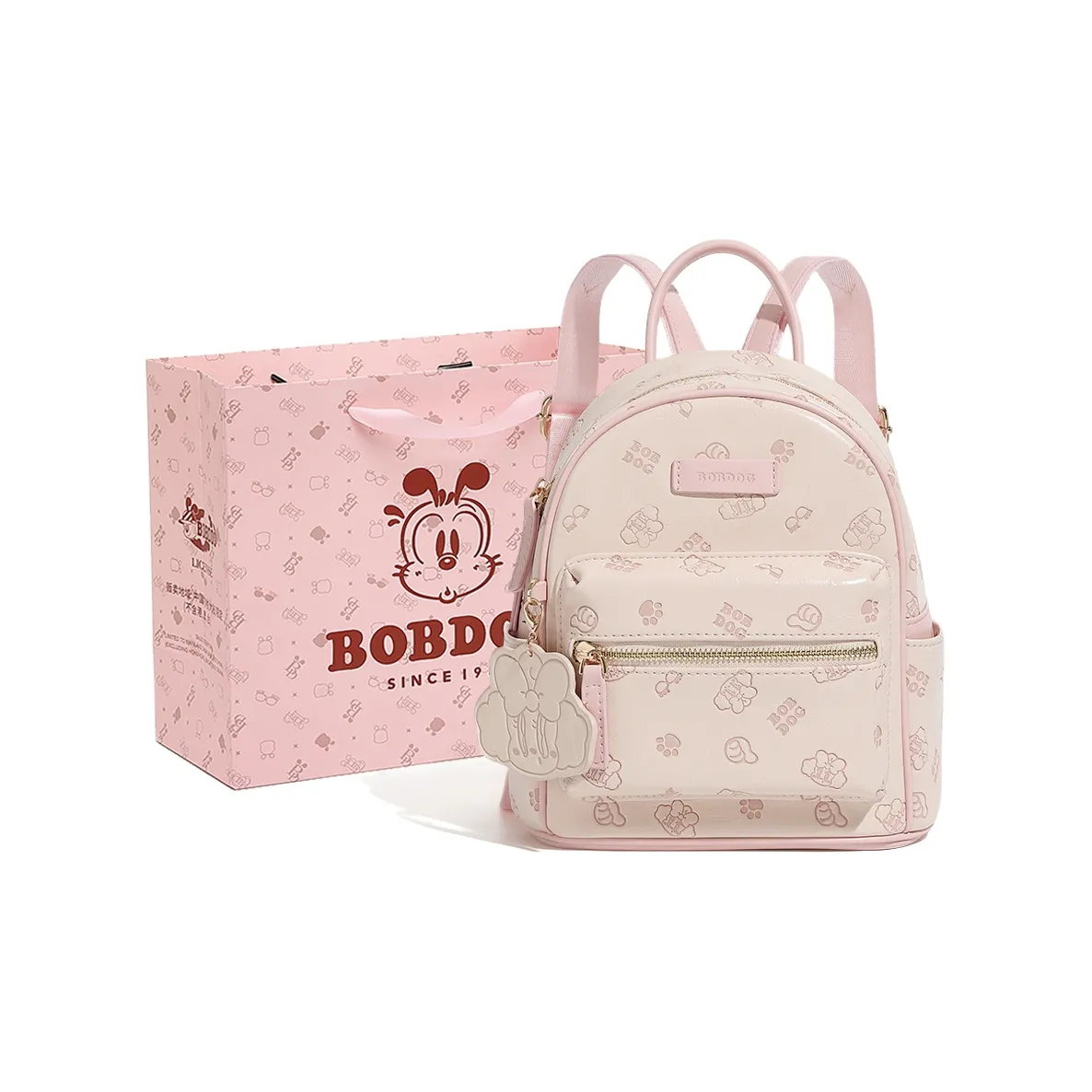BOBDOG ПУ (полиуретан) Милый с принтом Девичий Дорожная сумка Студенческий Рюкзак Женский Розовый Абрикос