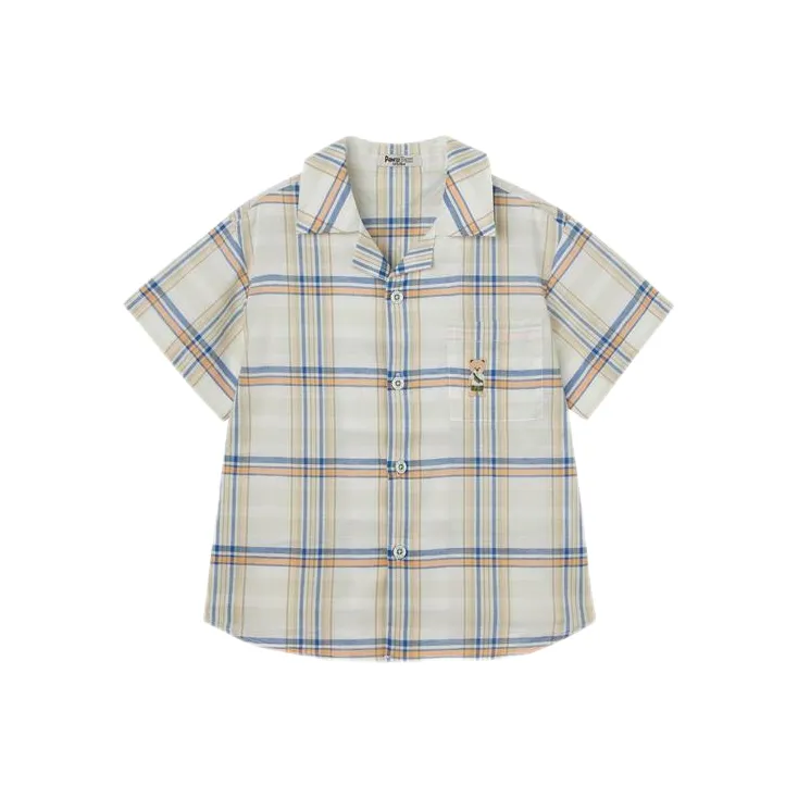 PAW IN PAW Cartoon Bear Цветовой блок Клетчатый Короткий Рукав Рубашка Зеленый Дети Возраст 3-7 лет