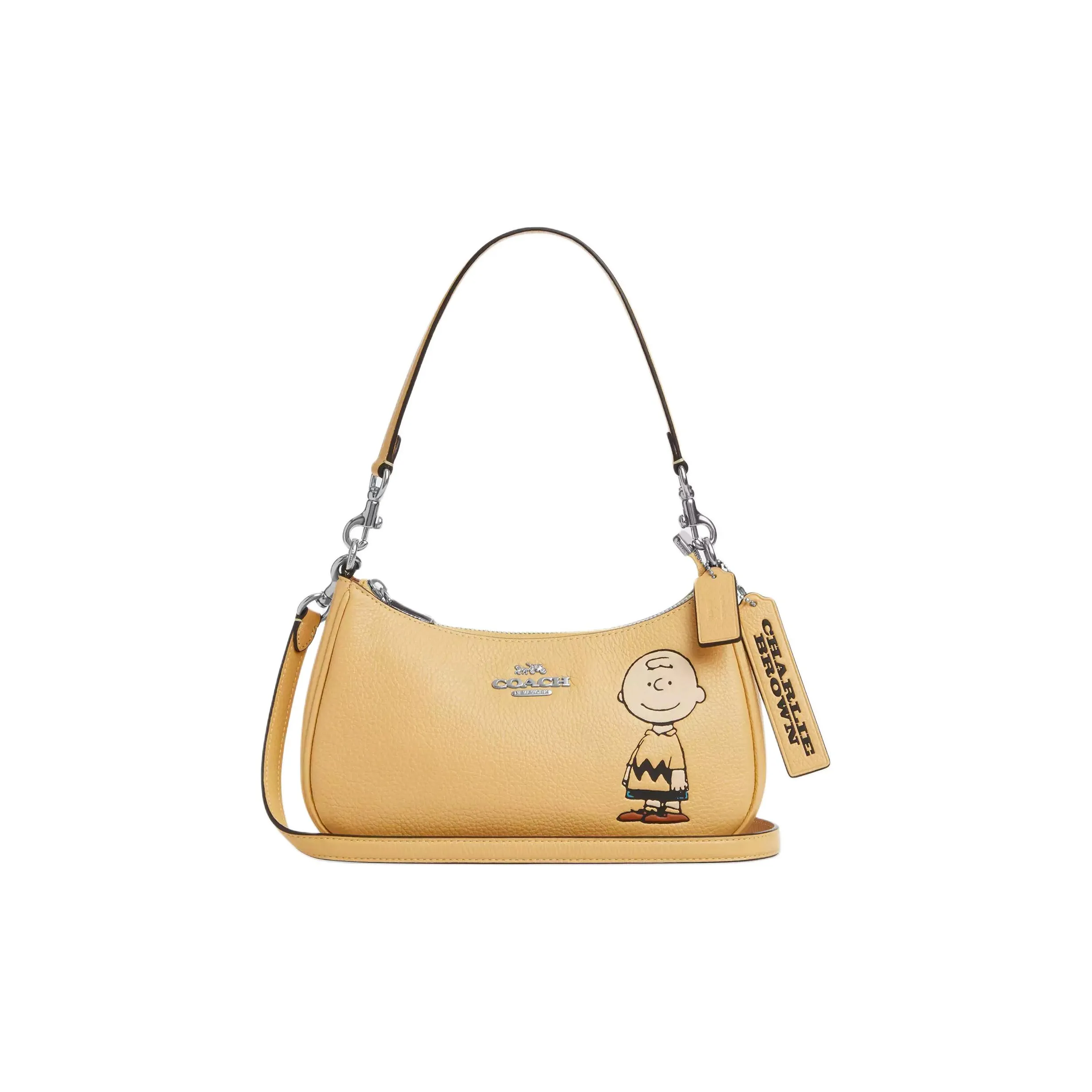 COACH PEANUTS Collaboration Teri Зернистая кожа личи Кожа Сумка Средний Women's Silver Dry Трава