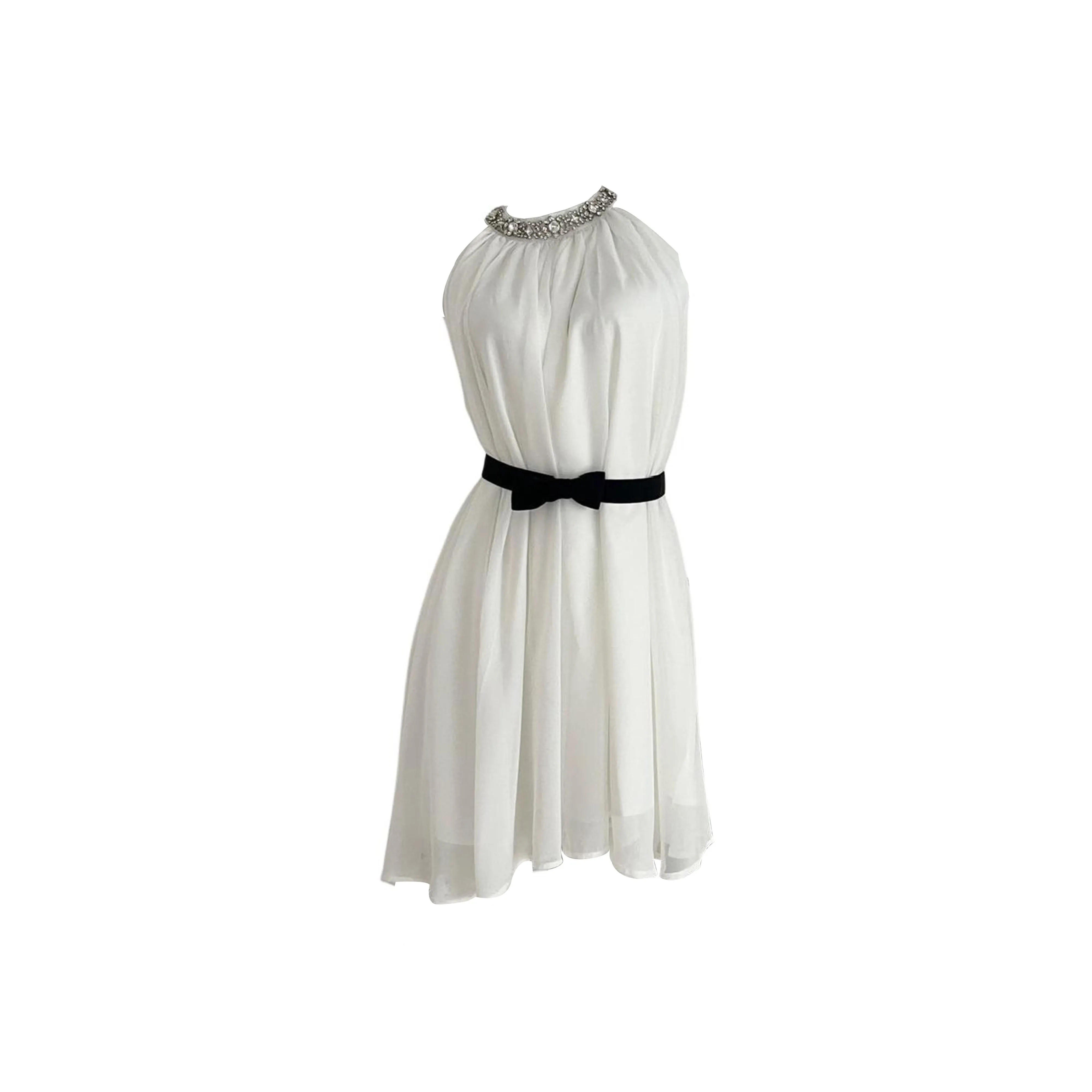 ADXKM Белое платье с ремнем, женское, без рукавов