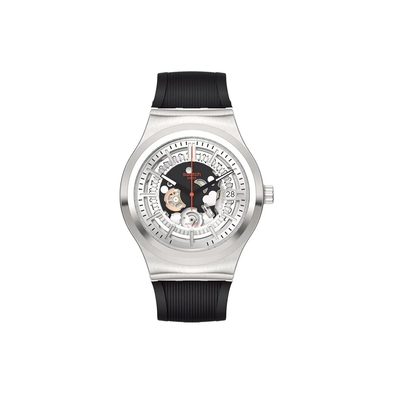 SWATCH Automatic Mechanical Movement Men's Watches Watch 42mm Cut Out Dial Stainless Steel Case Rubber Strap