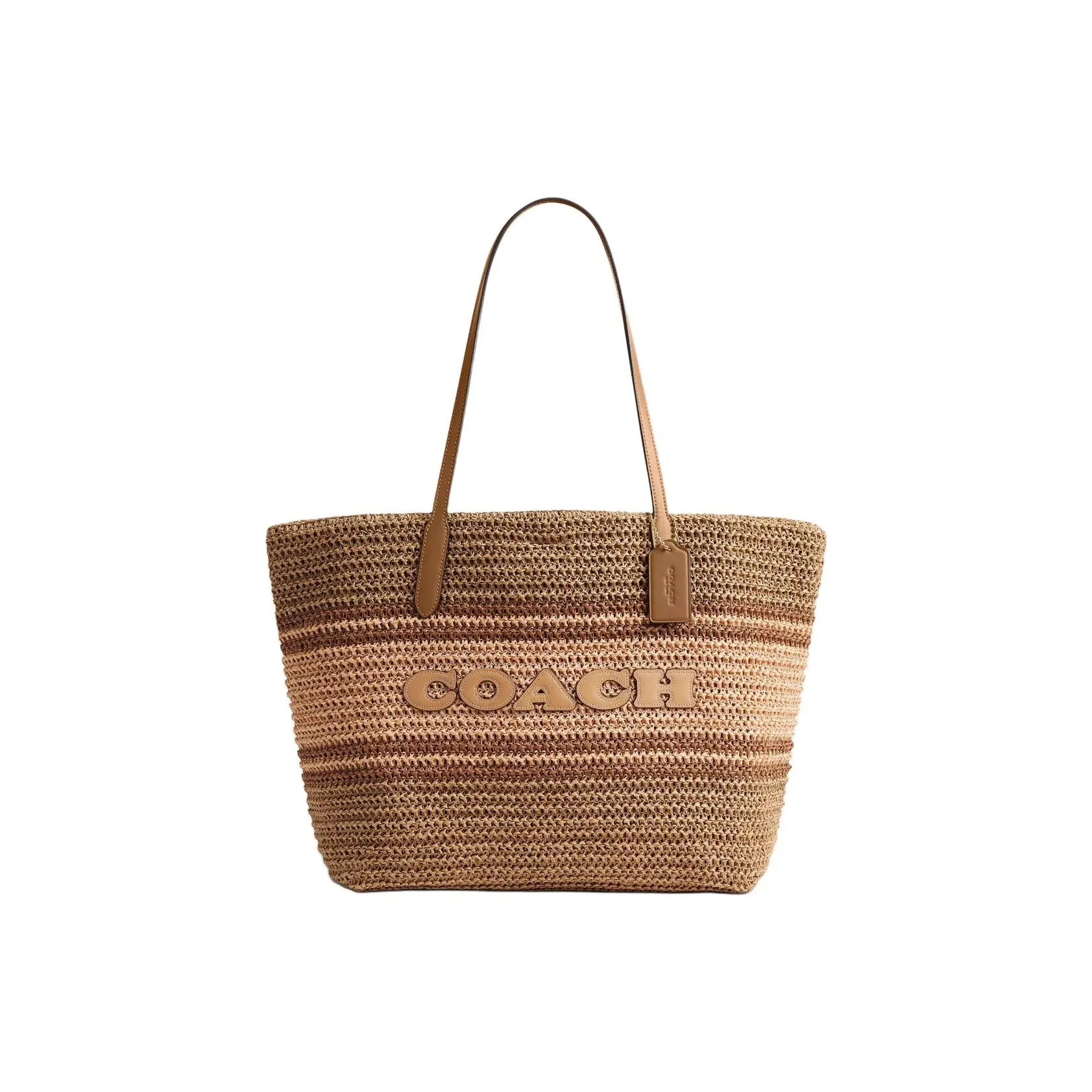 COACH Городской Солома с Гладкой Кожей Тоут Сумка Сумка для покупок Сумка Сумка через плечо Большая Женская Коричневая