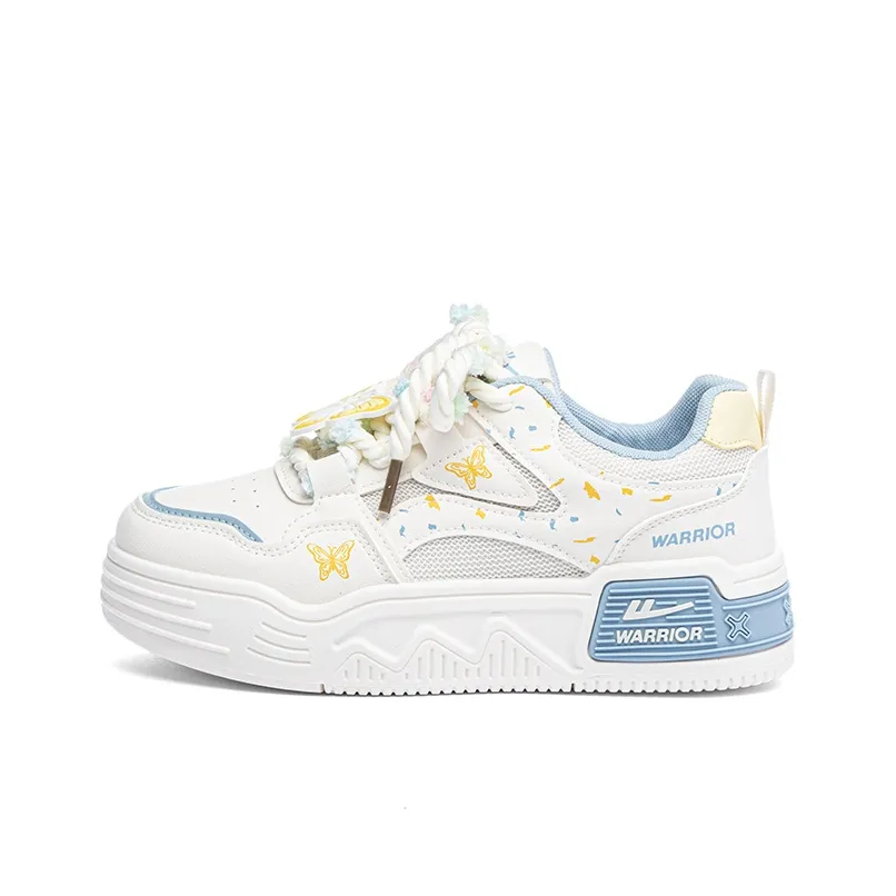 Warrior Slip-resistant Abrasion-resistant Breathable Low-Top Skateboard Shoes Women's Beige Yellow Blue Warrior Противоскользящие Устойчивые к износу Дышащие Низкие Кроссовки для скейтбординга Женские Бежевый Желтый Синий