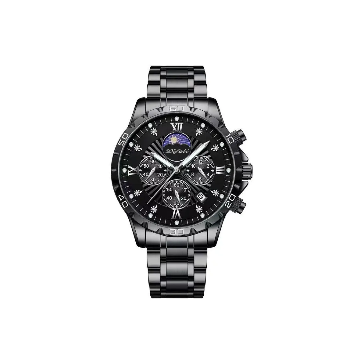 DIFULI Galaxy Commander Collection Кварцевый механизм ремешок из нержавеющей стали черный циферблат мужские часы