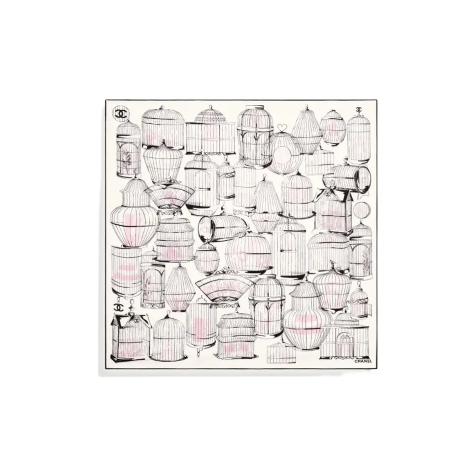 CHANEL Twill Silk Scarves Unisex Light Pink/Pink/Black