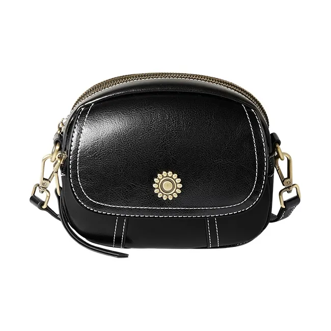 Narandu Коровья кожа Маленькая круглая сумка Сумка через плечо Сумка на плечо Маленькая Женская Черная