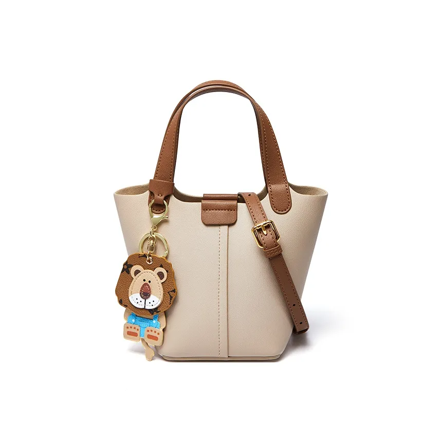 Narandu Cow Leather Basket Bag, Bucket Bag, One Shoulder Handbag Mini Women's Mint Green/Alaska White
