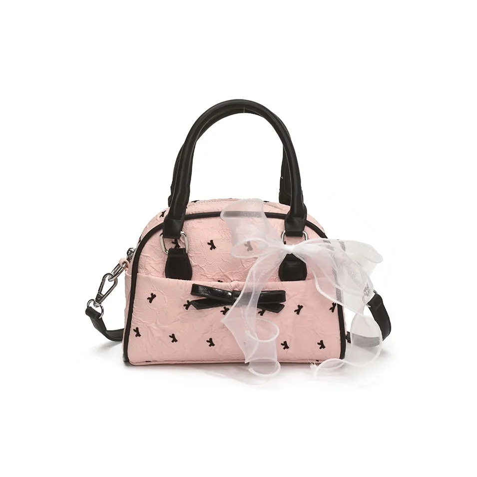 Meow in the grass ПУ (полиуретан) Сумка через плечо Сумка Женская Розовая Белая