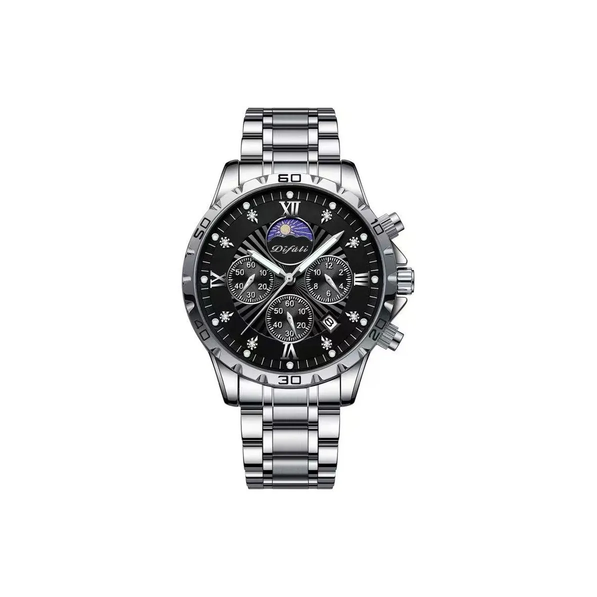 DIFULI Galaxy Commander Collection Кварцевый механизм ремешок из нержавеющей стали черный циферблат мужские часы