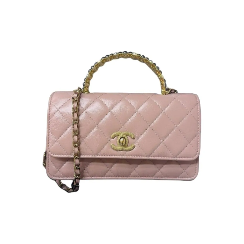 CHANEL Sheepskin One Shoulder Handbag Women's Light Pink