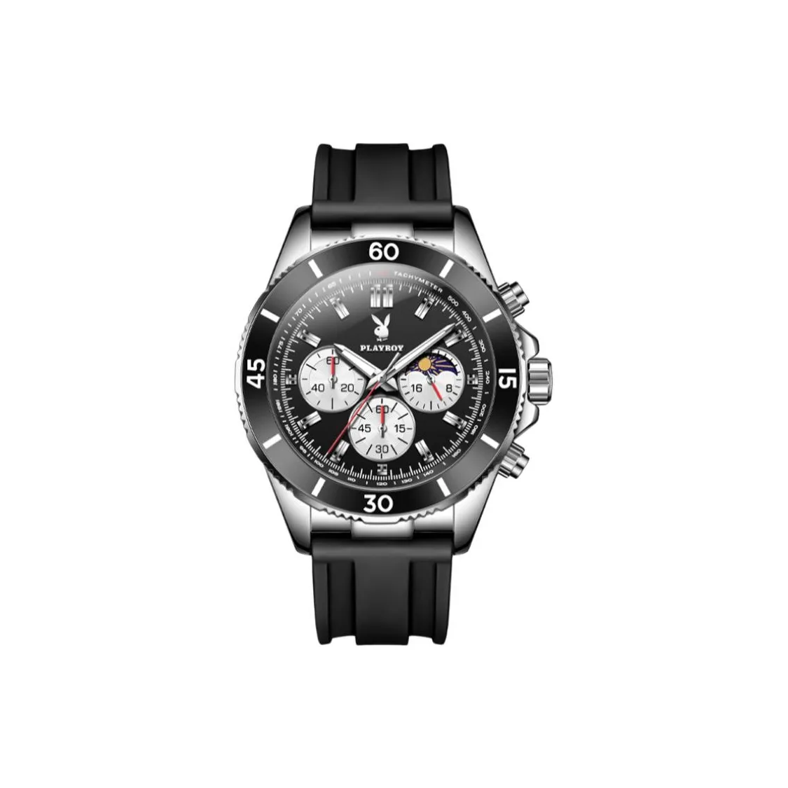 Playboy Trendy and Cool Collection Кварцевый механизм Силиконовый ремешок Часы Мужские Черный циферблат