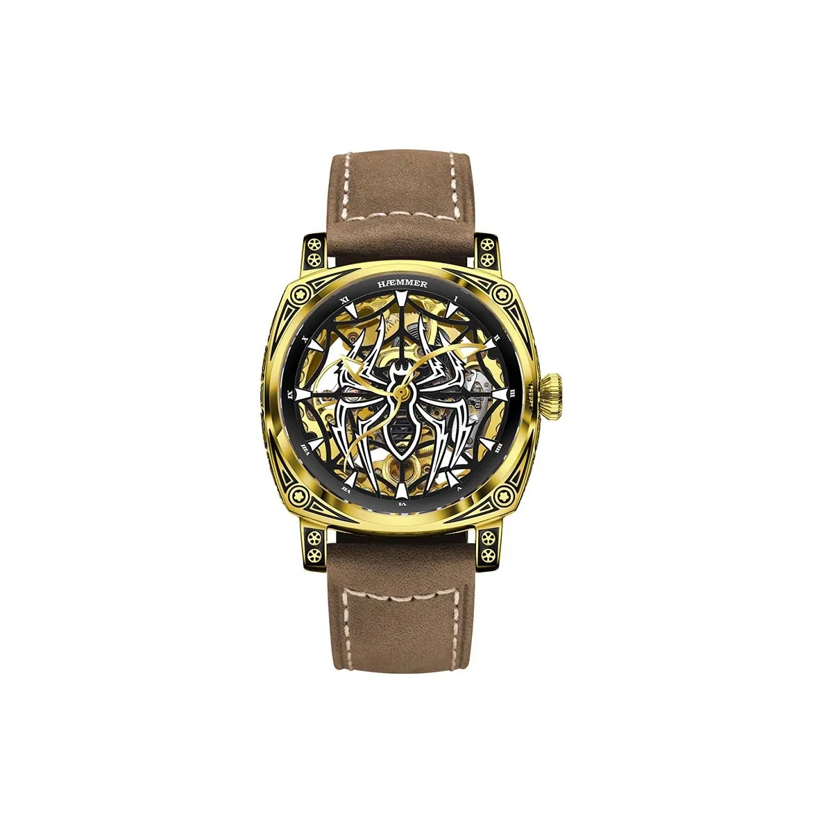 HAEMMER Механический механизм кожаный ремешок черный циферблат мужские часы