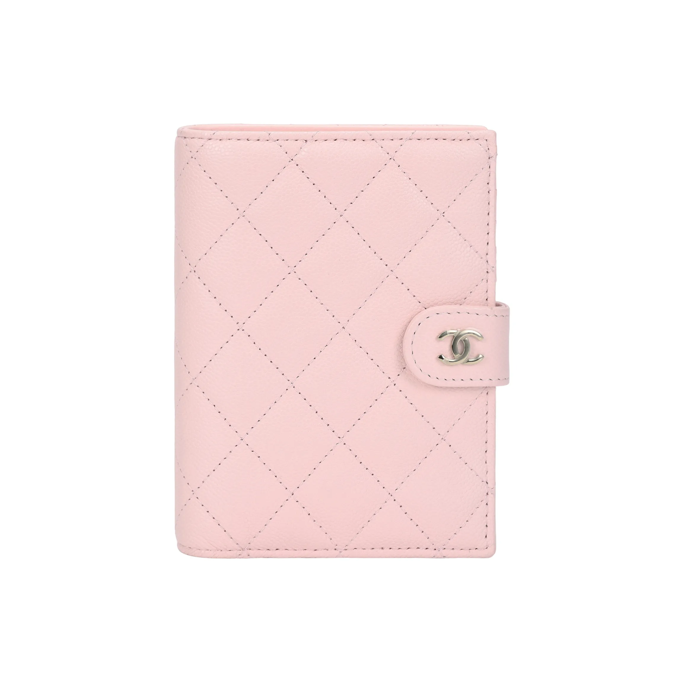 CHANEL Litchi Cow Leather Passport Holder Women's Pink