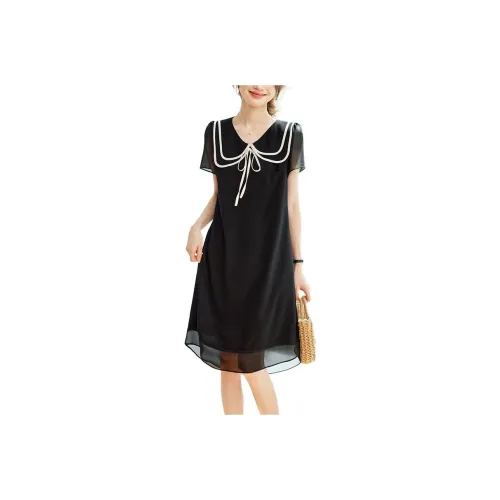 X MOOM Black Женские Короткие Платья с Рукавами
