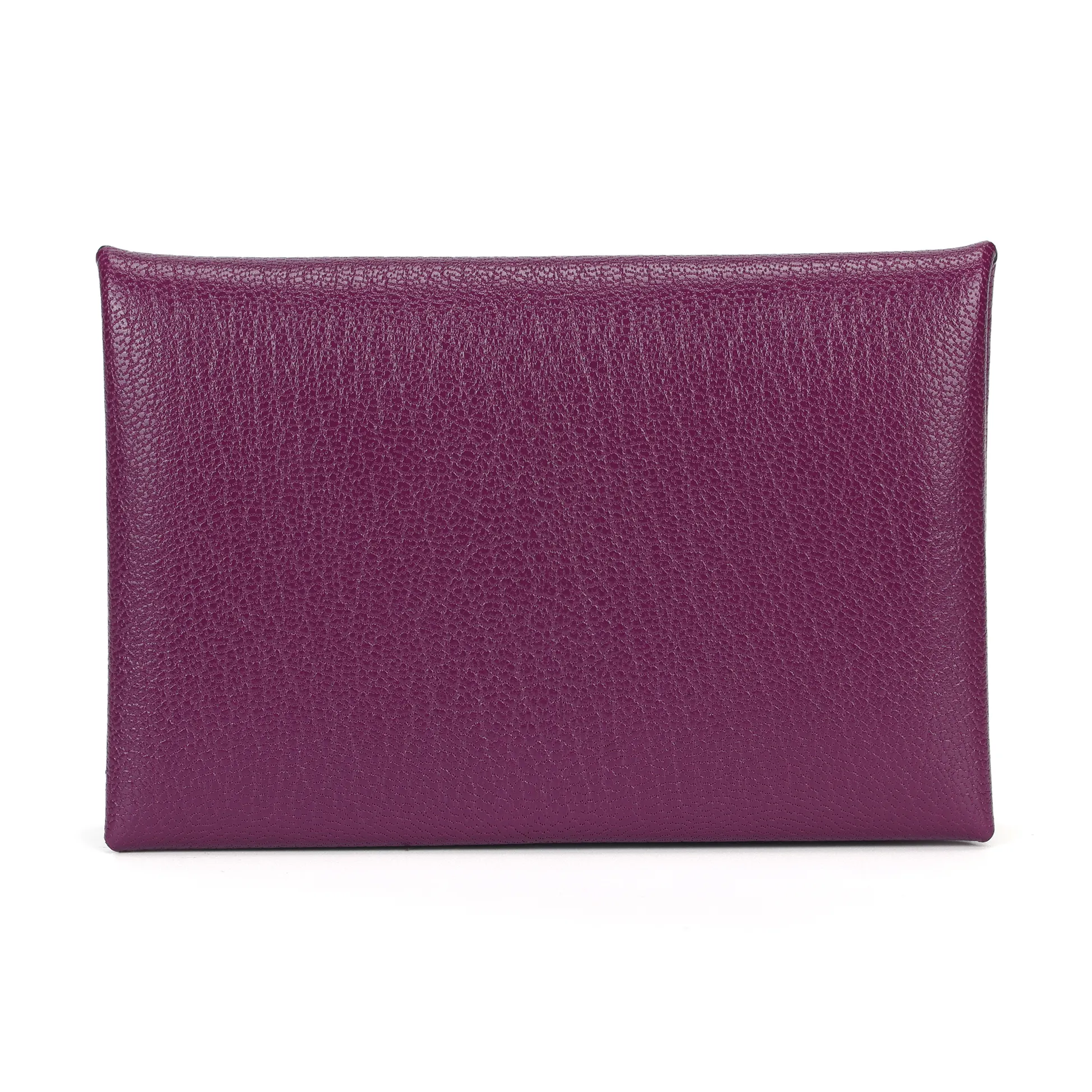HERMES Chamkila Goat Skin Handheld Card Holder Women's Silver Lotus Purple