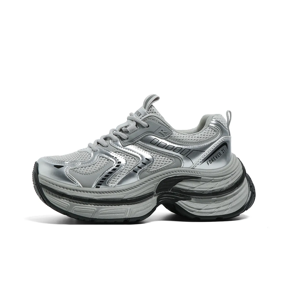 FOREVER 21 Амортизаторы Ускользание Защита от абразии Низкий Топ Толстая подошва Кроссовки Женские Серебряный